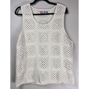 Abercrombie Fitch Trevor Project Crochet Tank Top‎ L Cream Open Knit Boho Vest